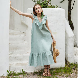 Light green linen midi sundress